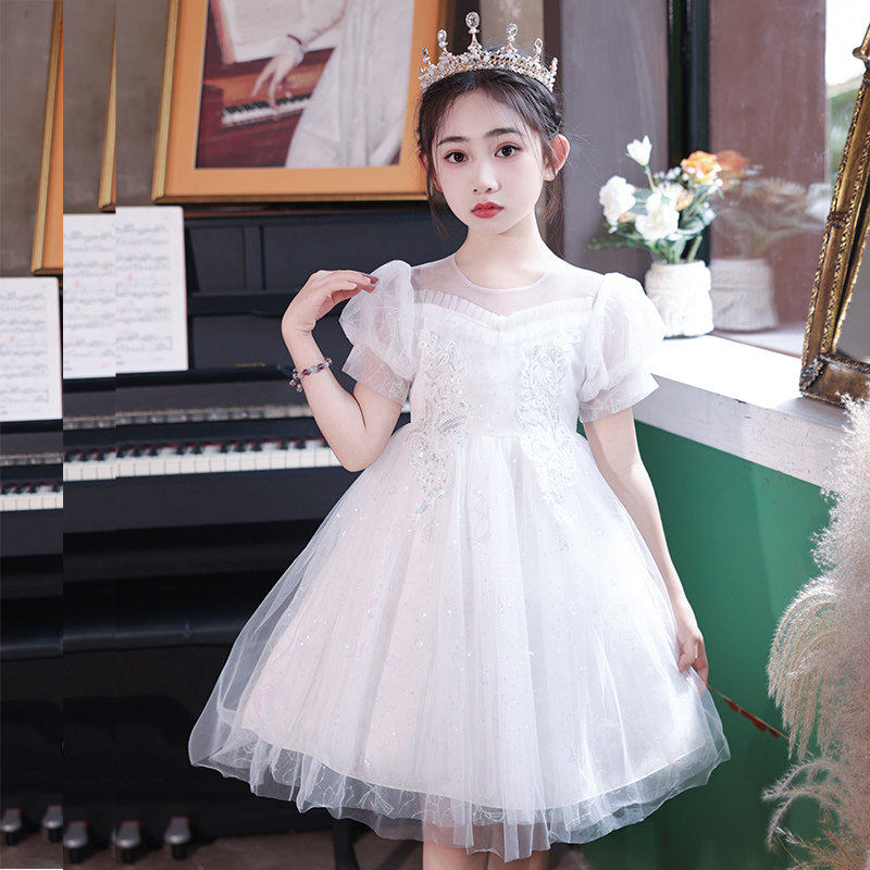 白色蓬蓬纱公主裙女童演出服六一儿童节幼儿园毕业照礼服连衣裙