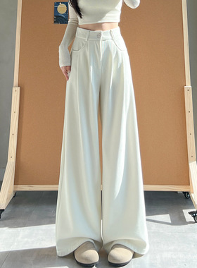 米白色灯芯绒西装裤女秋冬季新款高腰显瘦加绒加厚休闲直筒阔腿裤