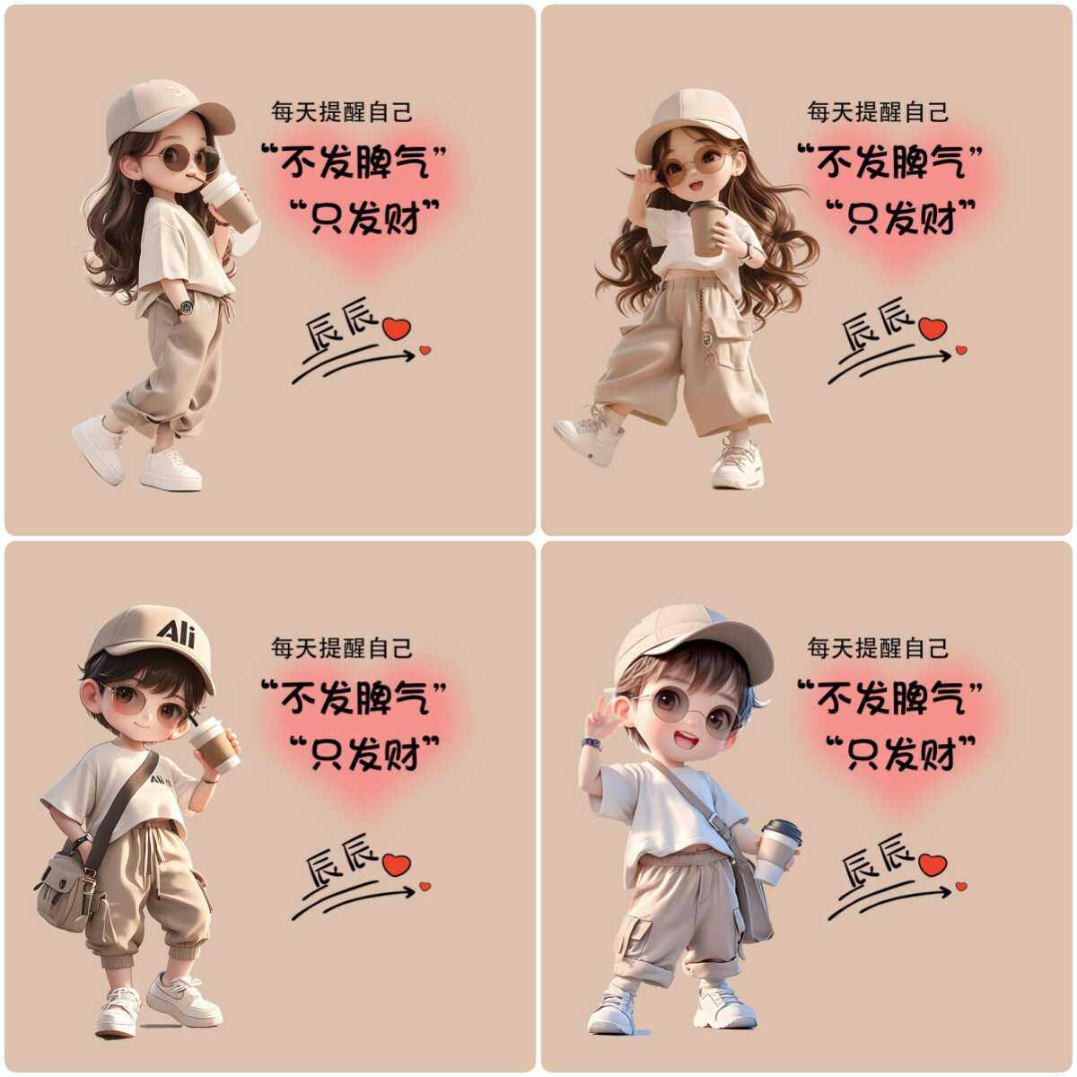 抖音直播同款卡通情侣微信头像定设计素材/源文件