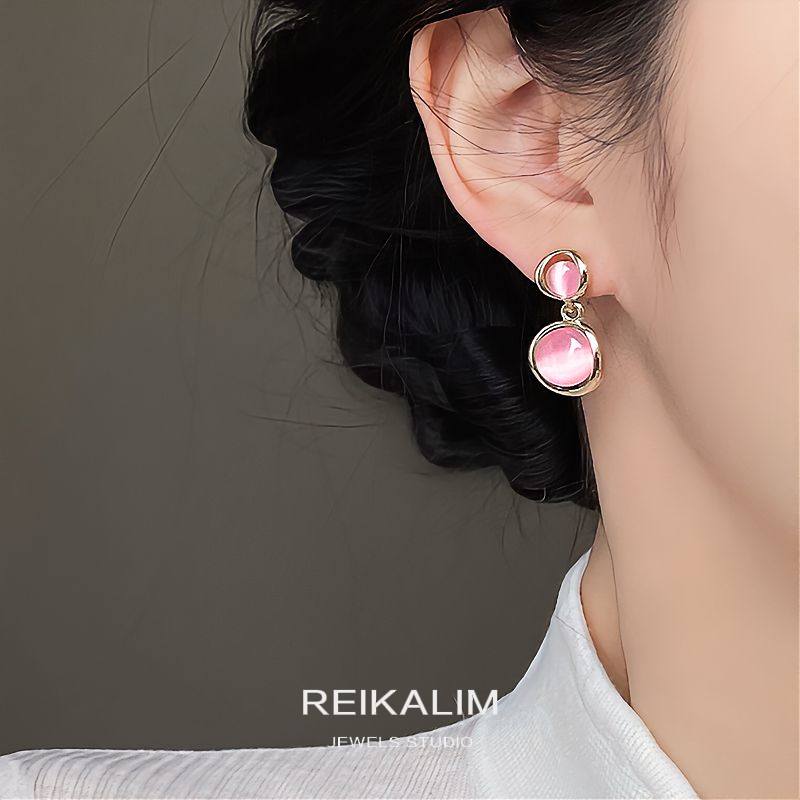 绿野仙踪2024新款粉绿色猫眼耳夹