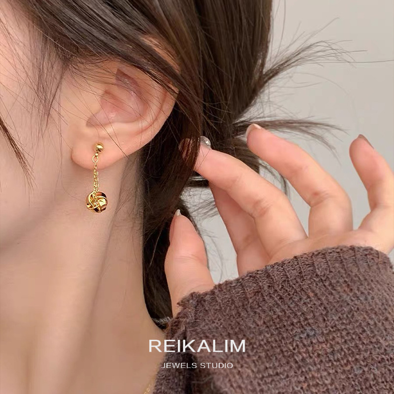 法式复古耳钉流苏球耳夹无耳洞