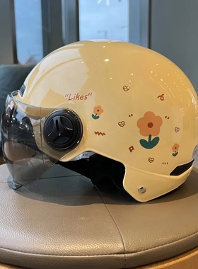 3C认证电动电瓶车头盔女四季通用夏季骑行防晒安全帽情侣可爱半盔