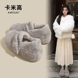 加绒保暖毛毛鞋 6cm内增高勃肯鞋 厚底外穿懒人鞋 新款 女2025年冬季