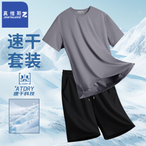 真维斯Z冰丝运动套装男士夏季宽松速干t恤男2024新款短袖短裤衣服