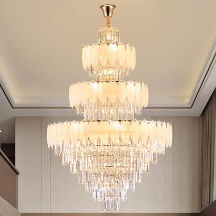 现代轻奢复式楼客厅水晶大吊灯北欧loft中空别墅大厅大吊灯楼梯灯