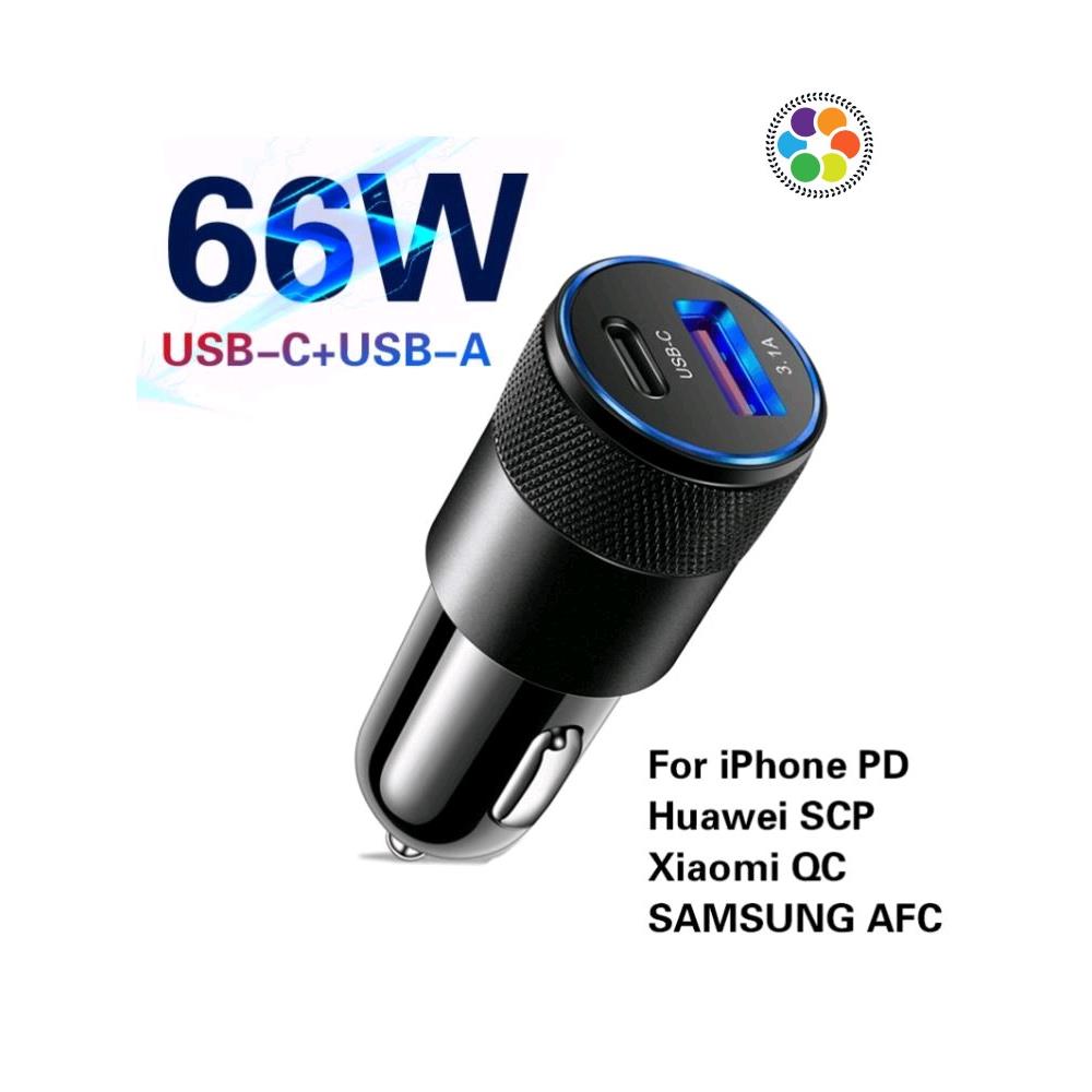 USB C Car Charger 66W PD Fast Charging Phone Adapter Dual US
