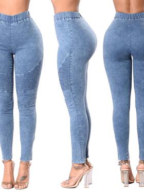 Ladies elastic slim jeans pants women high waist trousers裤