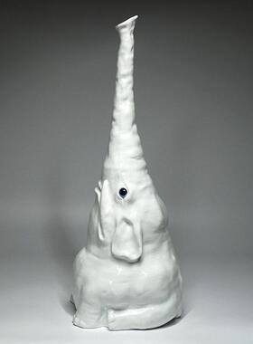 不仁斋 薛继业 陶瓷雕塑 白瓷大象 摆件潮玩