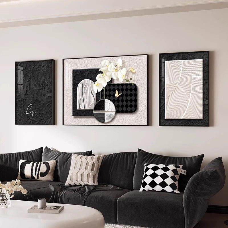黑白抽象客厅装饰画 画现代简约沙发背景墙挂画 画高级感线 线条