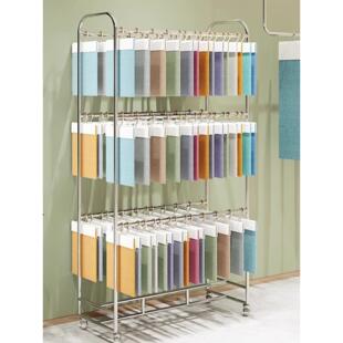 不锈钢落地式窗帘样品展示架吊卡色样多层陈列架面料展会移动展架