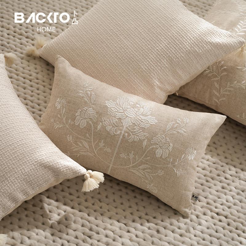 BACKTO卜凸家居牡丹法式中国风抱枕棉麻靠枕套沙发客厅民宿样板间