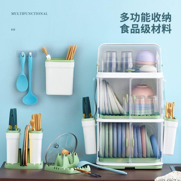 碗筷收纳盒家用厨房碗柜带盖多层装餐具碗盘箱放碗置物碗架碟收纳