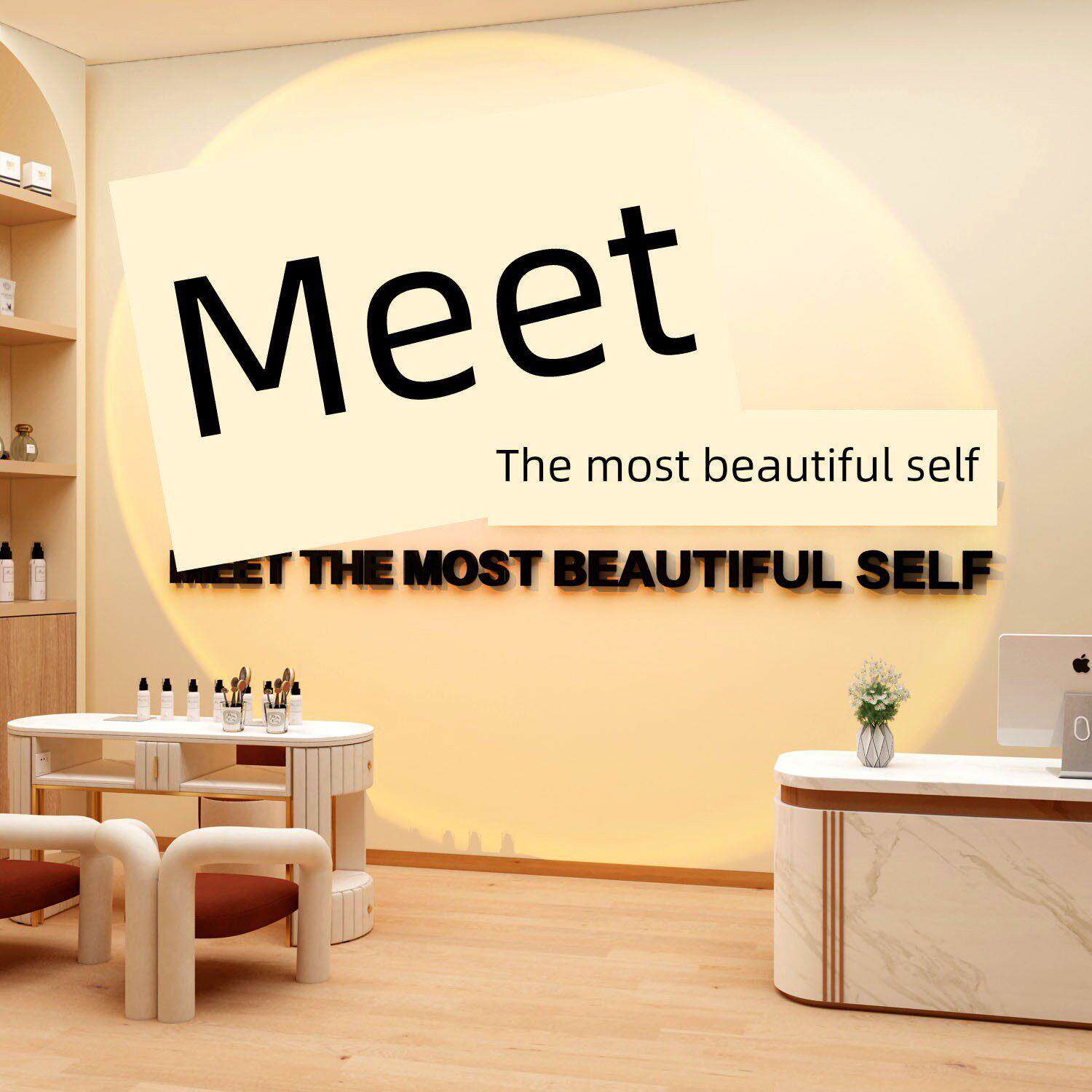 美容院氛围布局墙面装饰美甲高端房流行服装店贴纸挂画背景图片