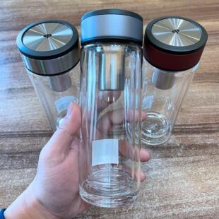 万象车载双层玻璃茶杯带滤网泡绿茶喝水大容量玻璃杯高档送人礼盒