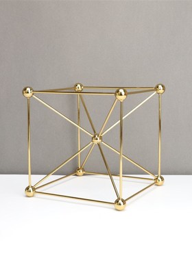 现代简约黑金色正方体框架样板房售楼部卧室书房S桌面玄关饰品摆