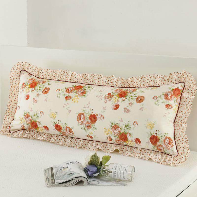 双人长枕套荷叶花边枕r头套枕皮床靠背套子枕套通用可爱全棉