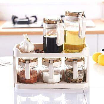 龙士达欧式玻璃调味盒油壶加厚带盖防尘防潮调味罐酱油瓶套装（40