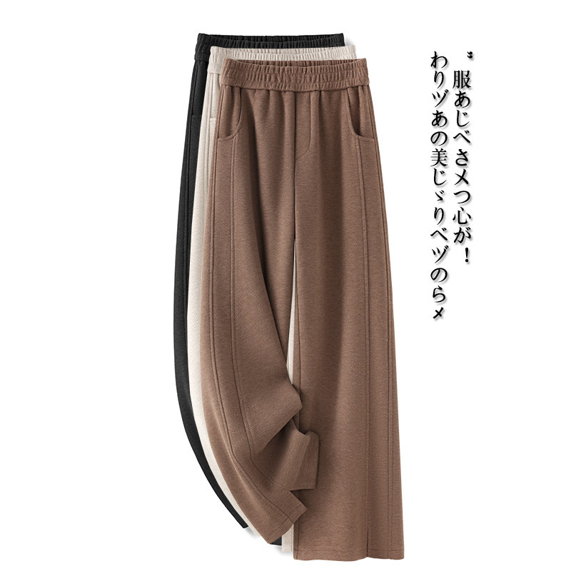 高档醋酸羊毛呢直筒裤女秋冬新款松紧高腰垂感休闲加厚窄版阔腿裤