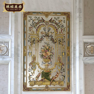 法式宫廷木板画门厅金箔雕花手绘玄关装饰画欧式奢华别墅壁画挂画