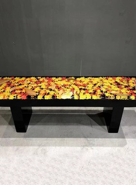 透明摆件树脂雕塑水晶炭烧火烧实木长凳案几茶几R玄关桌子黑色条