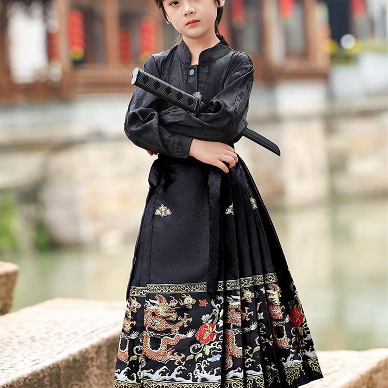 国风新款春秋唐装套装儿童男童款古装裙202M4女童马面春装汉服中