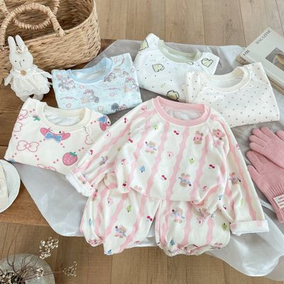 儿童冬加绒睡衣男女童保暖家居服套装宝宝加厚牛奶绒两件套暖暖衣