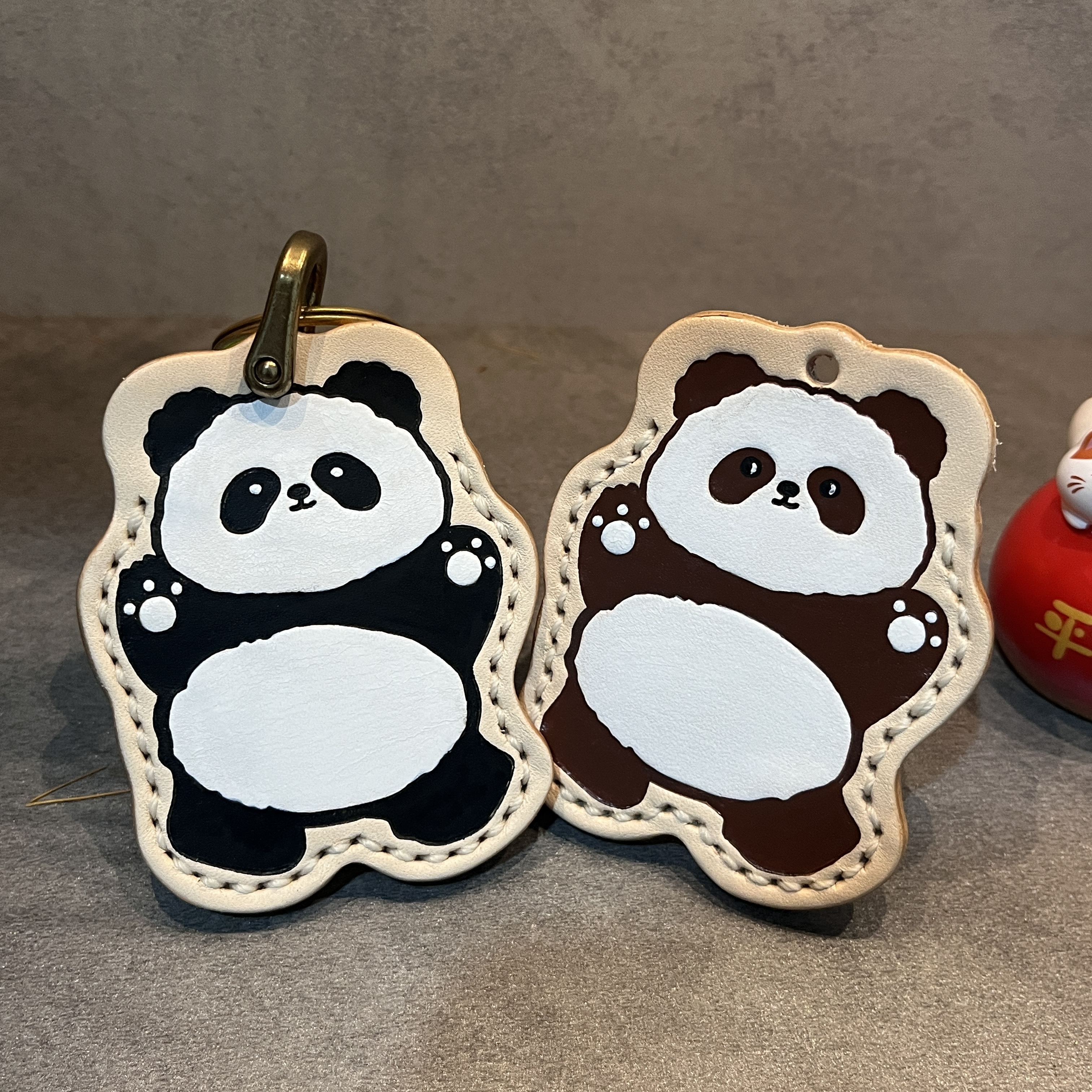 熊猫花花七仔牛皮感应门禁卡套