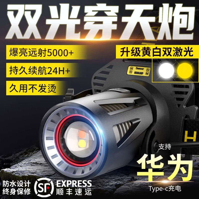 德国头灯强光超亮聚光远射超长锂电续航充电头戴式户外大功率矿灯