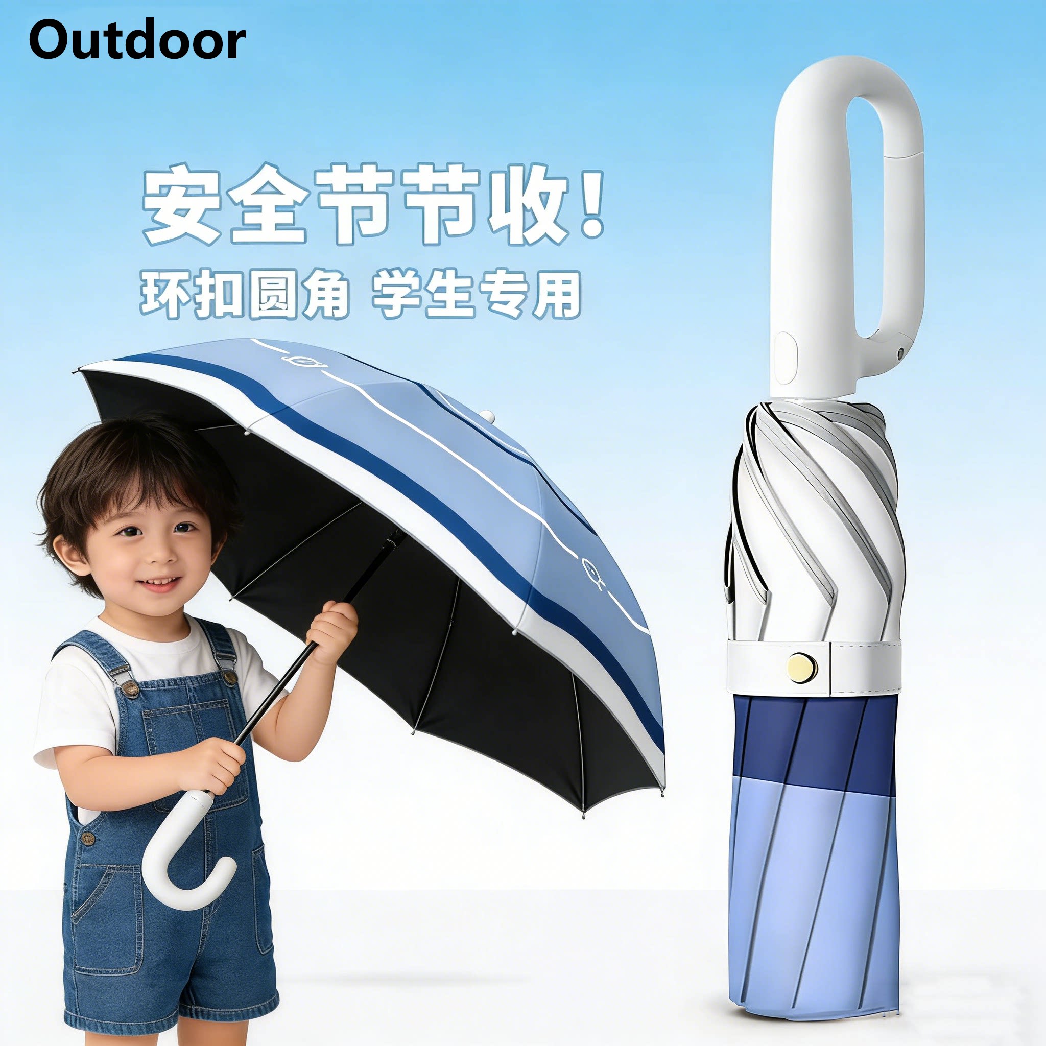 德国新款儿童全自动节节收伞轻便折叠式雨伞学生上学专用晴雨两用