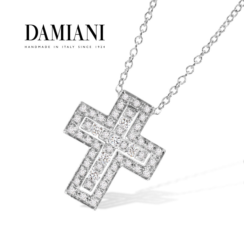 DAMIANI/玳美雅华彩年代18K钻石项链十字架意大利手工