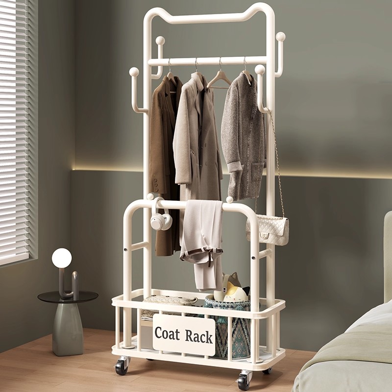 衣帽架家用落地可移动卧室床边放置挂放衣服神器简易双杆挂衣架子