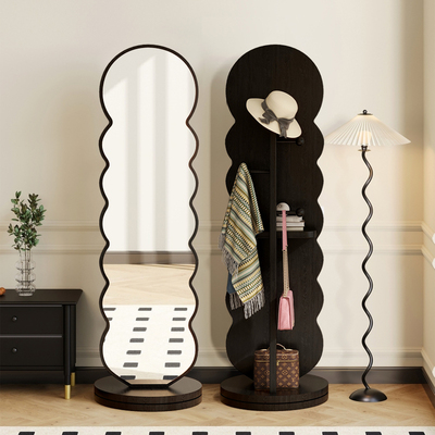 旋转穿衣镜全身落地镜家用卧室可移动立式试衣镜子带挂衣帽架一体