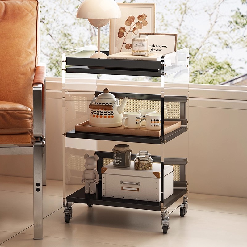 移动带轮茶几客厅家用小推车置物架零食收纳架中古风沙发边柜边几