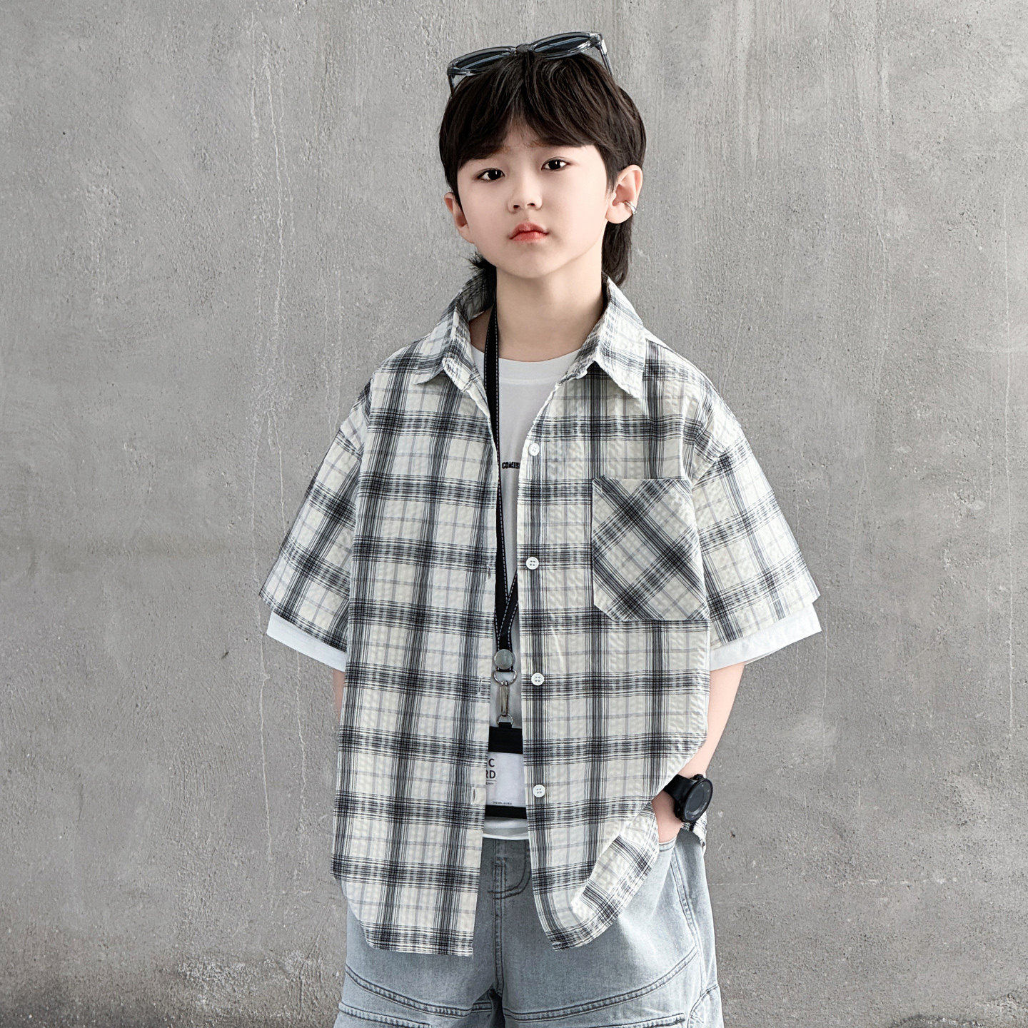 左西风云童装男童夏季短袖衬衫2026新款夏装薄款夏款男孩中大儿童