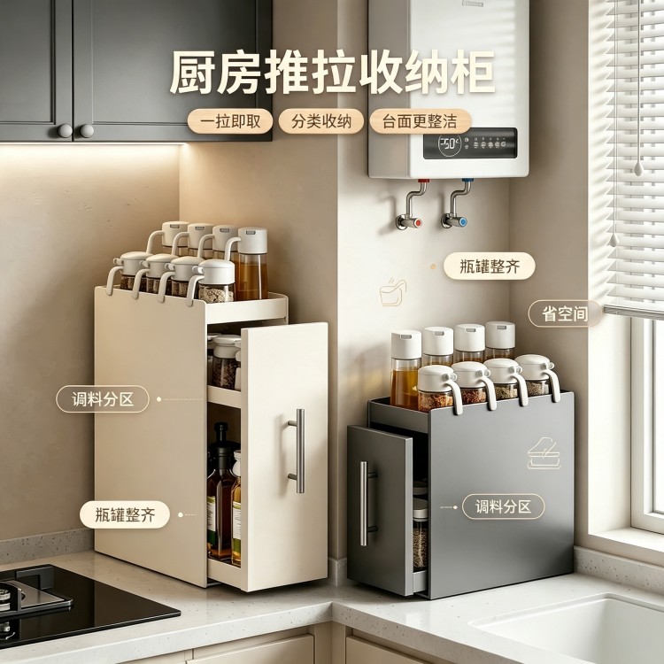 日本厨房调料置物架家用多功能抽拉油盐酱醋罐收纳盒台面收纳柜子