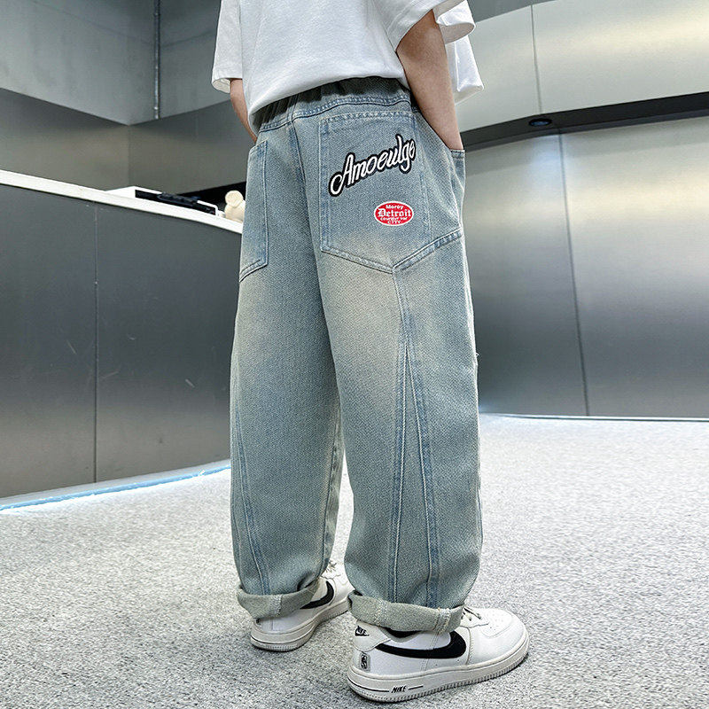 左西风云儿童装男童春秋款牛仔裤子2026新款春装长裤春季休闲中大