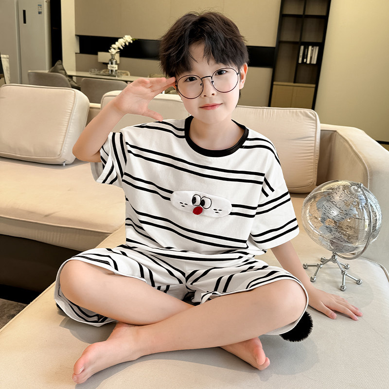 左西官方旗舰店儿童装男童夏季睡衣家居服套装夏装纯棉夏款中大童