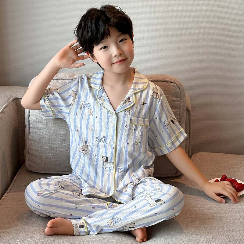左西风云儿童装男童夏季睡衣家居服套装夏装夏款男孩中大童短袖薄