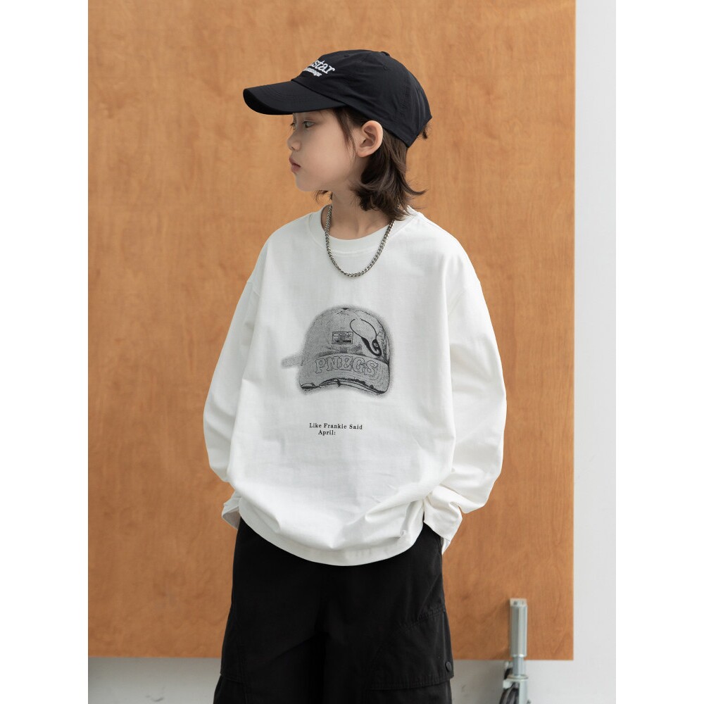 左西风云儿童男童春秋款长袖白色T恤2026新款春装体恤内搭纯棉打