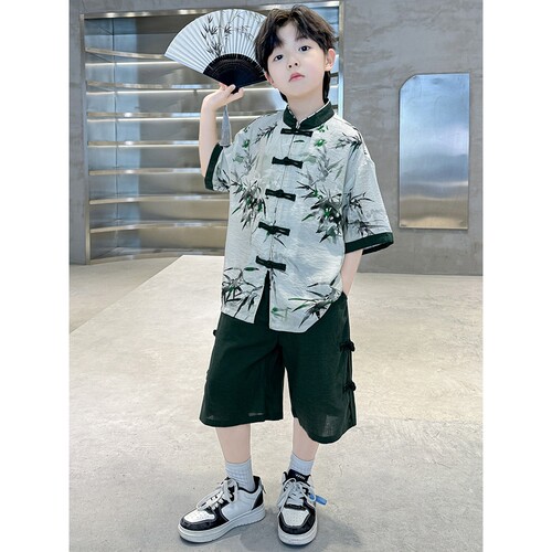 左西官方旗舰店男童汉服套装2026新款中式国风唐装夏款古装男孩表