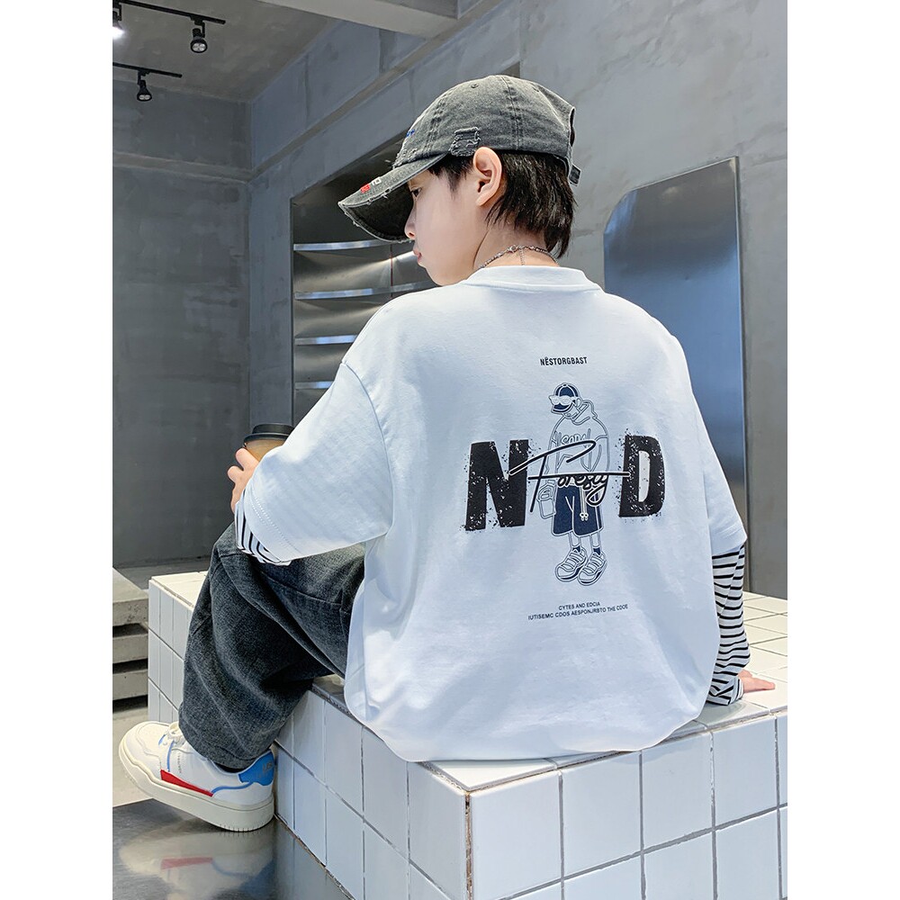 左西风云儿童男童春秋款长袖白色T恤2026新款春装纯棉打底衫内搭