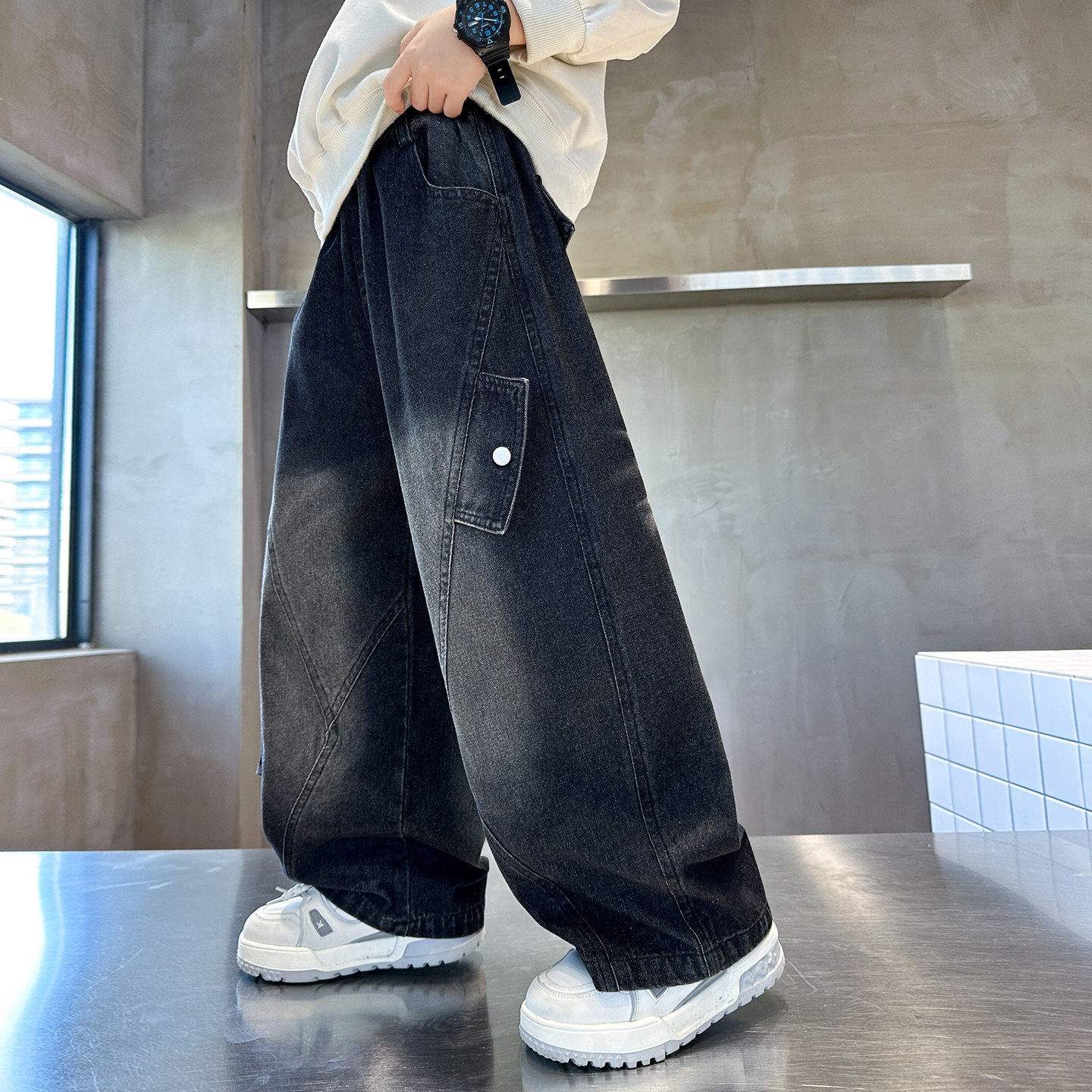 左西风云儿童套装男童春秋款牛仔裤子2026新款春季男孩中大童休闲