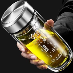 中保温水杯空钢化玻璃杯便携双层防摔茶水分离耐高温2023 家用男士