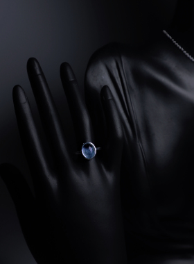 天然晶石纯银海蓝宝白月光戒指