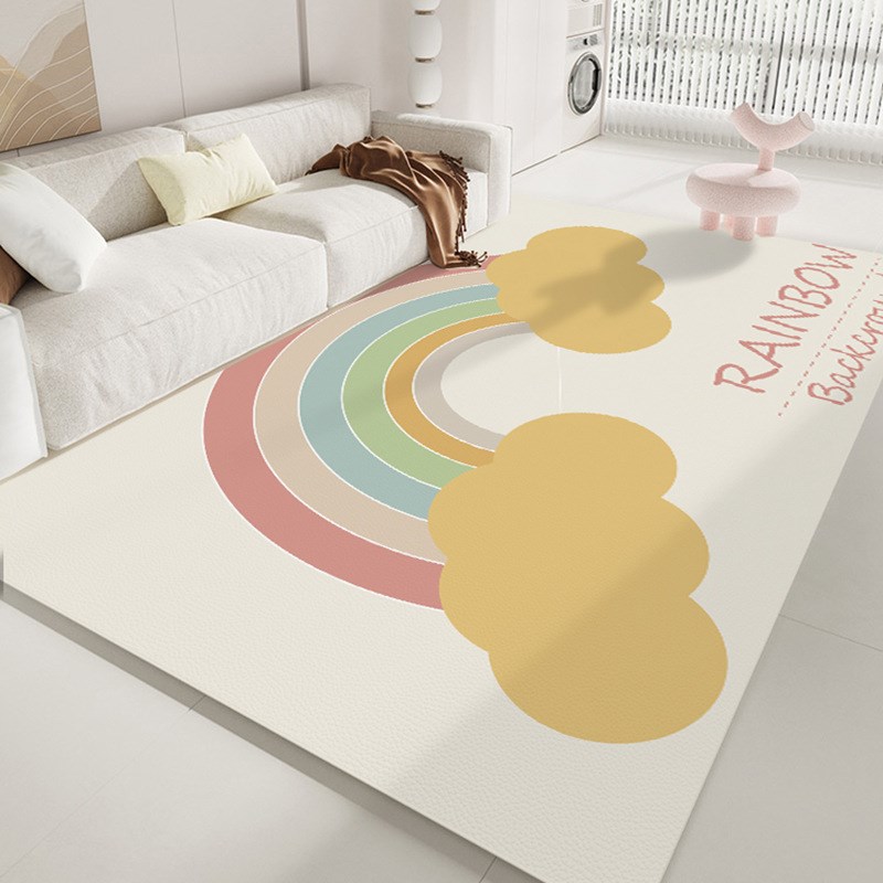 奶油风客厅地毯防水p儿童卧室阅读区爬爬垫皮革地垫子可擦免洗