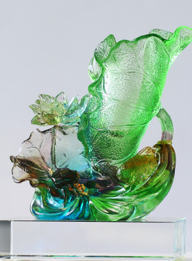 璃荷花笔筒办公桌面摆q件居客厅C商铺前台装饰摆放开业中式送礼