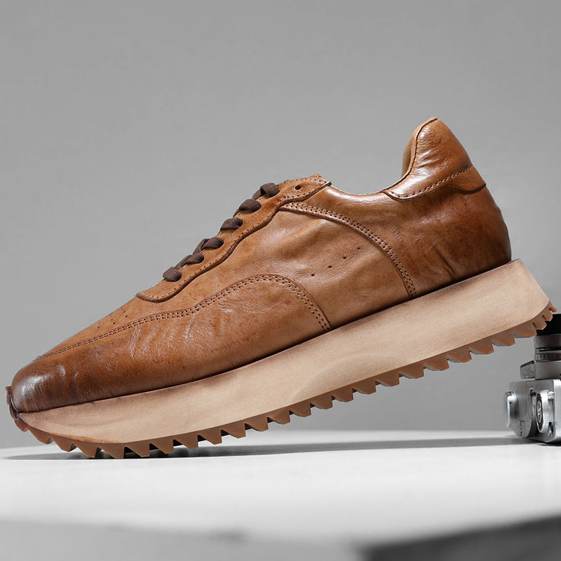 纯牛皮擦色复古阿甘鞋男款2026新款春季厚底欧洲站潮鞋百搭休闲鞋