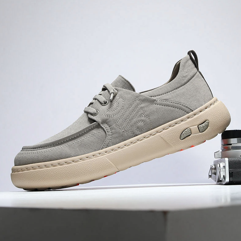 布鞋男款2026新款春夏季透气一脚蹬帆布鞋厚底增高鞋舒适休闲鞋男