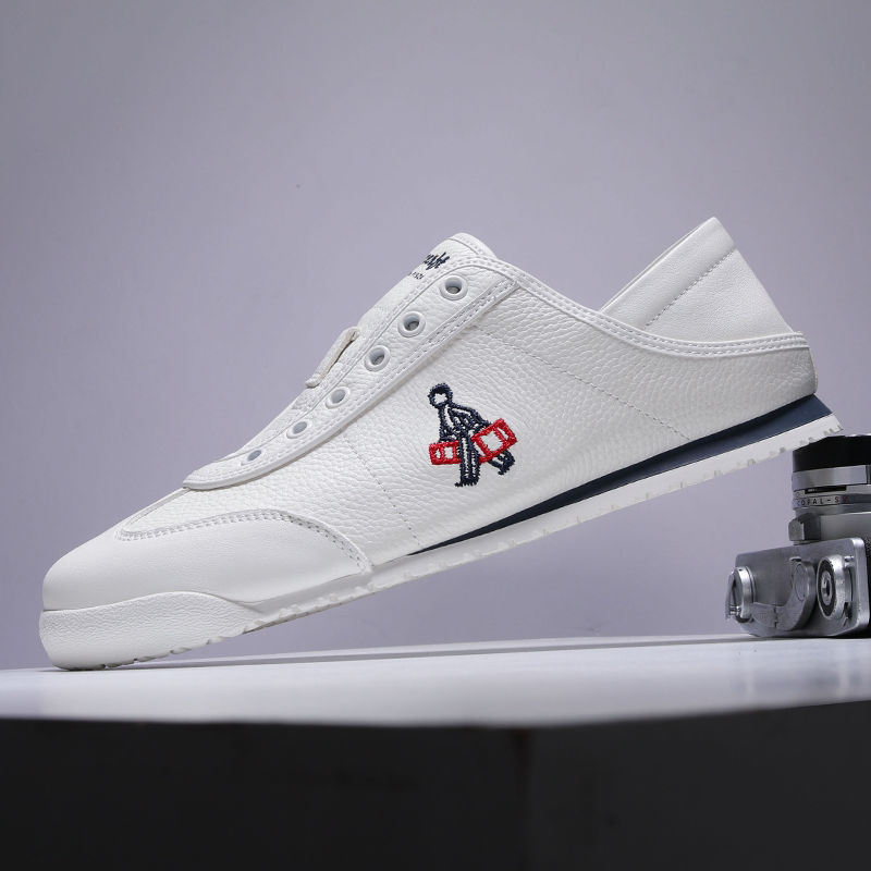 真皮白色阿甘鞋男2026春季新款鞋子男款透气软底免系休闲板鞋百搭