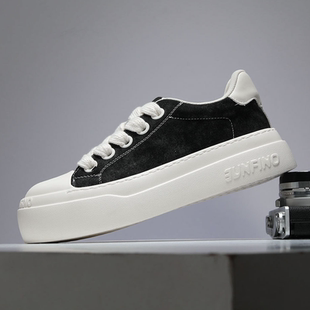 厚底板鞋男款高档鞋子男鞋2026新款春季百搭休闲鞋布面透气增高鞋